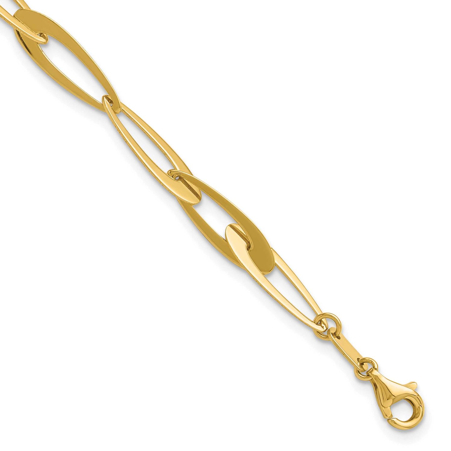 Fancy Link with .25 Inch Extender Bracelet 14k Gold Polished LF1883-7 196904171080