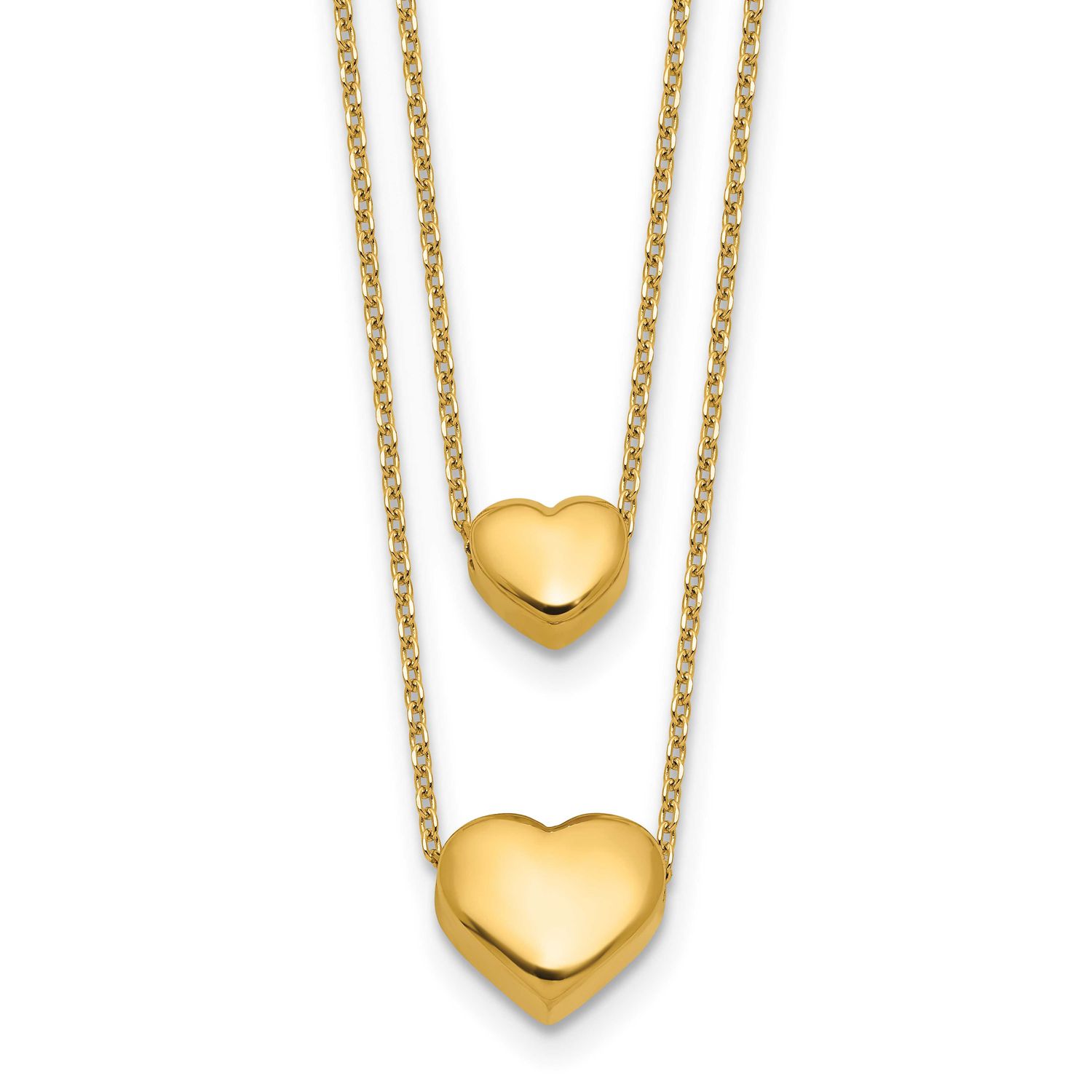 Two-Strand Hearts with 1 Inch Ext. Necklace 14k Gold Polished LF2236-17 196904321638