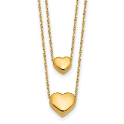 Two-Strand Hearts with 1 Inch Ext. Necklace 14k Gold Polished LF2236-17 196904321638