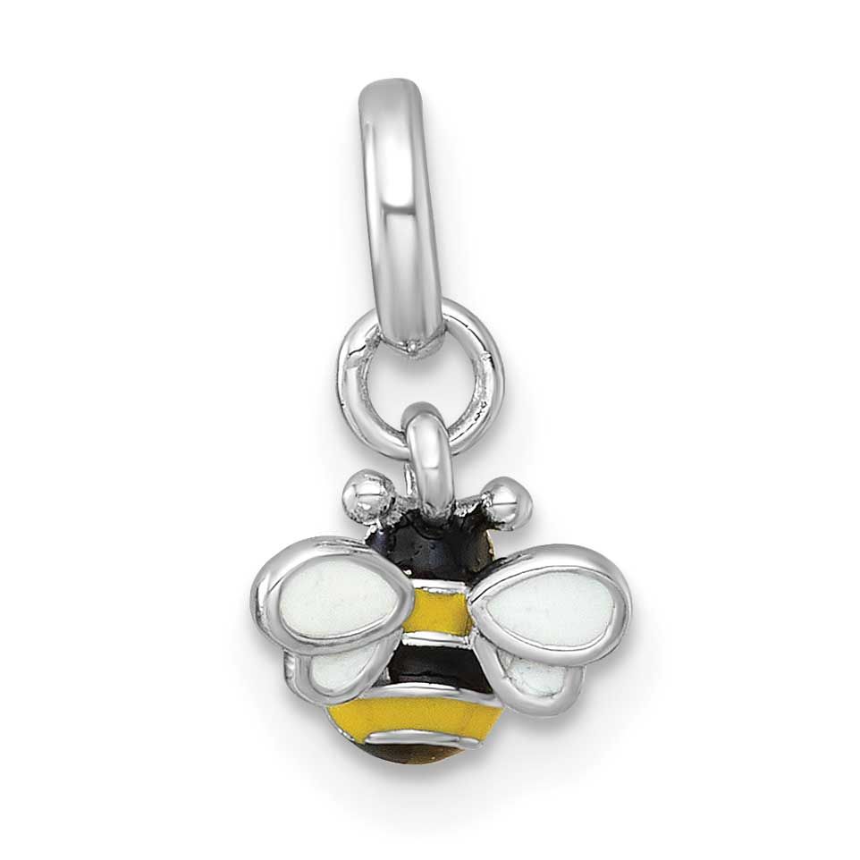 Black and Yellow Enamel Bee Children&#39;s Pendant Sterling Silver Rhodium-plated QP5991