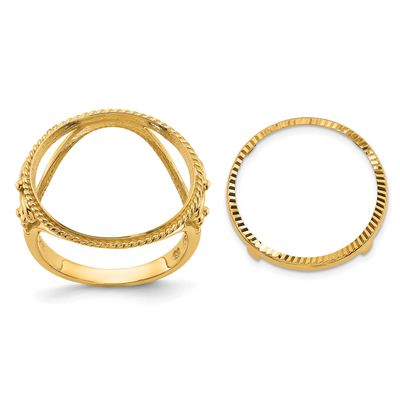 Ladies Polished and Diamond-Cut Fancy Wire with Twisted Edge 14.0mm Coin Bezel Ring 14k Gold R1541D…