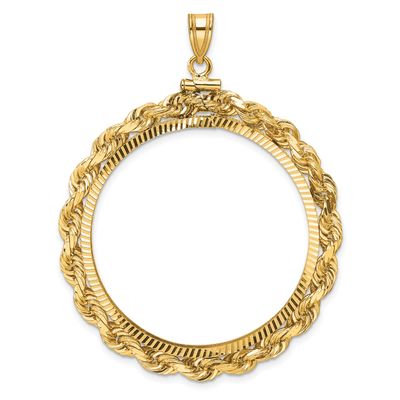 Rope and Diamond-Cut 34.2mm x 2.85mm Screw Top Coin Bezel Pendant 14k Gold Polished C3275D/34.2