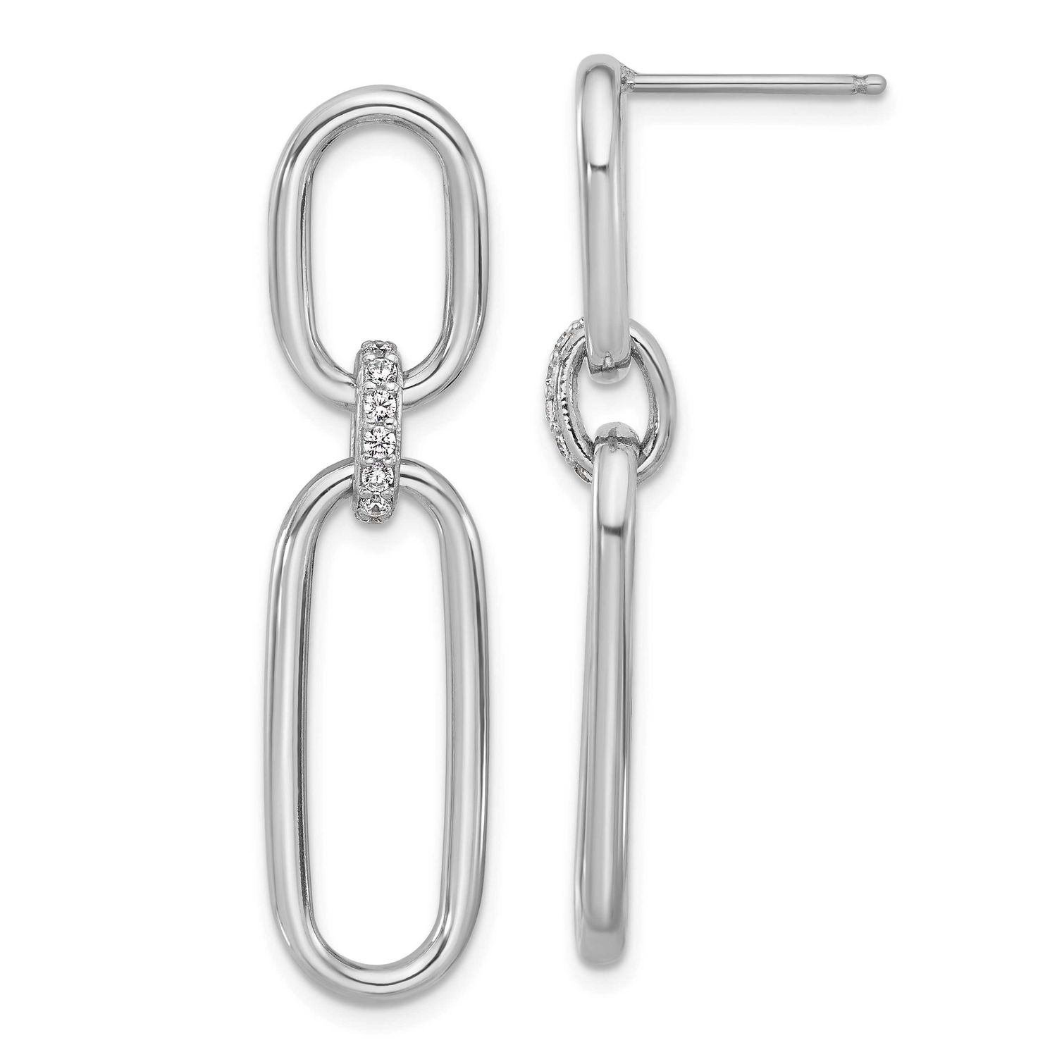 CZ Dangle Post Earrings Sterling Silver Rhodium-plated Polished QLE1497 196904347539