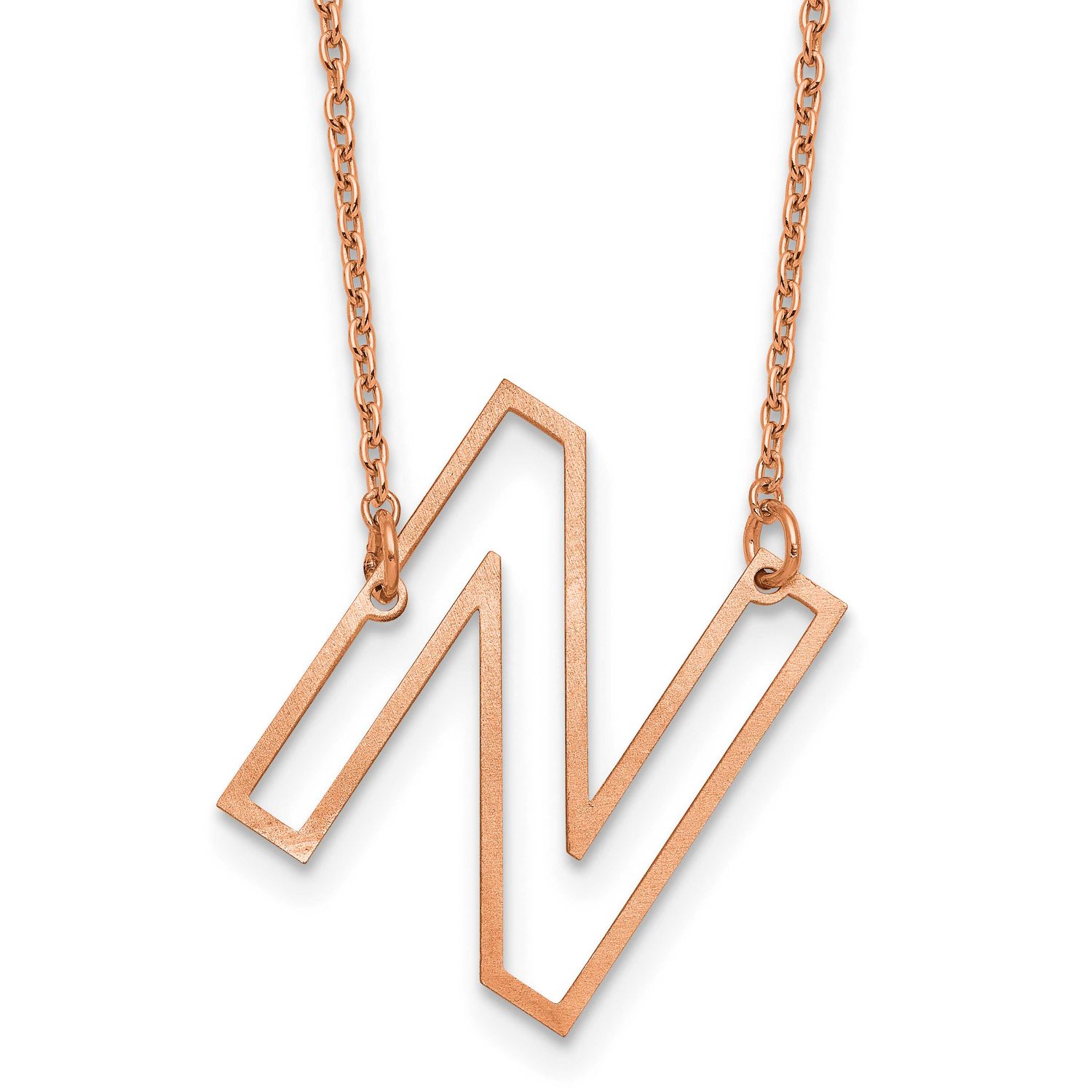 Rose Gold-Plated Sideways Cut Out Initial N Necklace Sterling Silver XNA1473RP/N