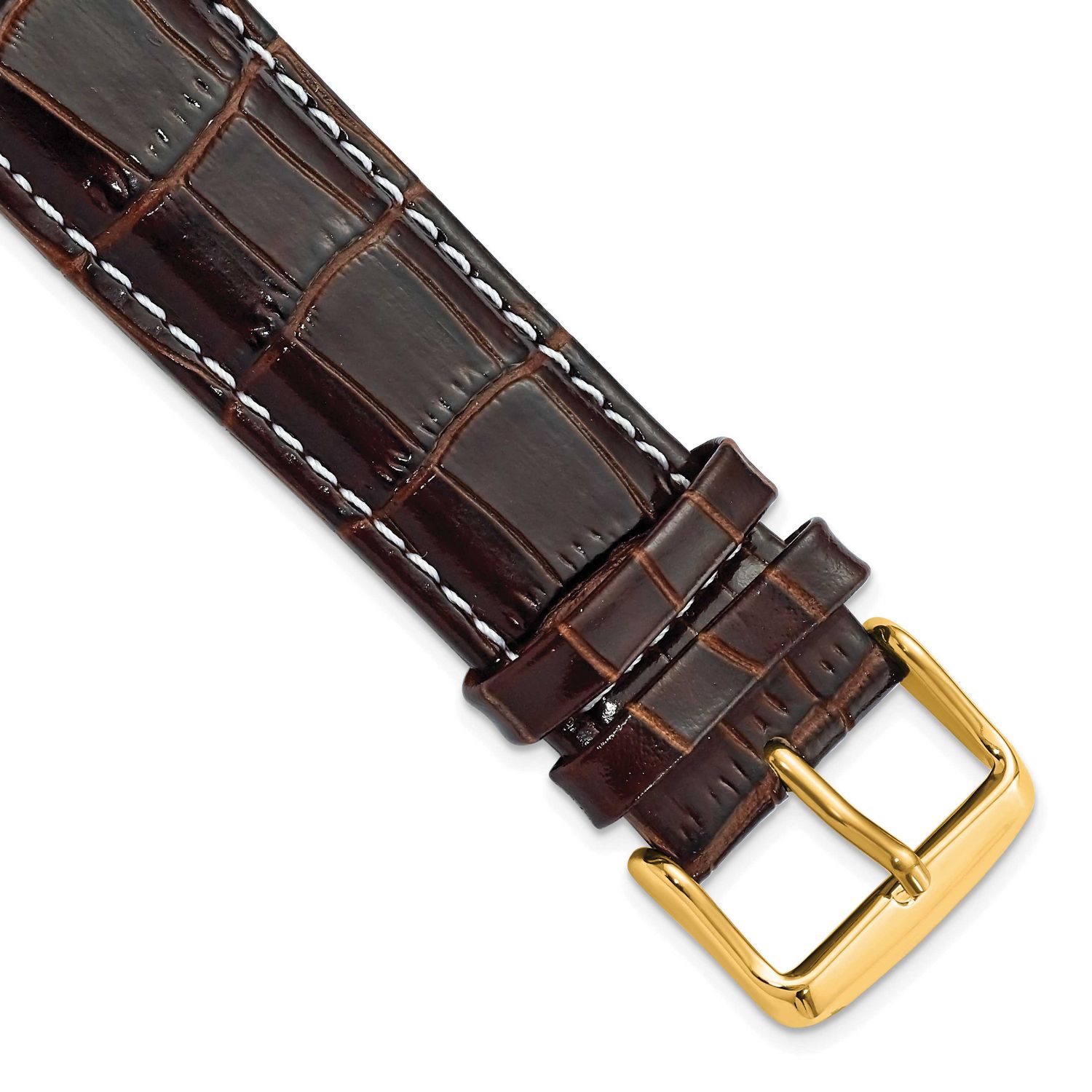Debeer 22mm Brown Crocodile Grain Chronograph Leather with White Stitching and Gold-Tone Buckle 7.5…