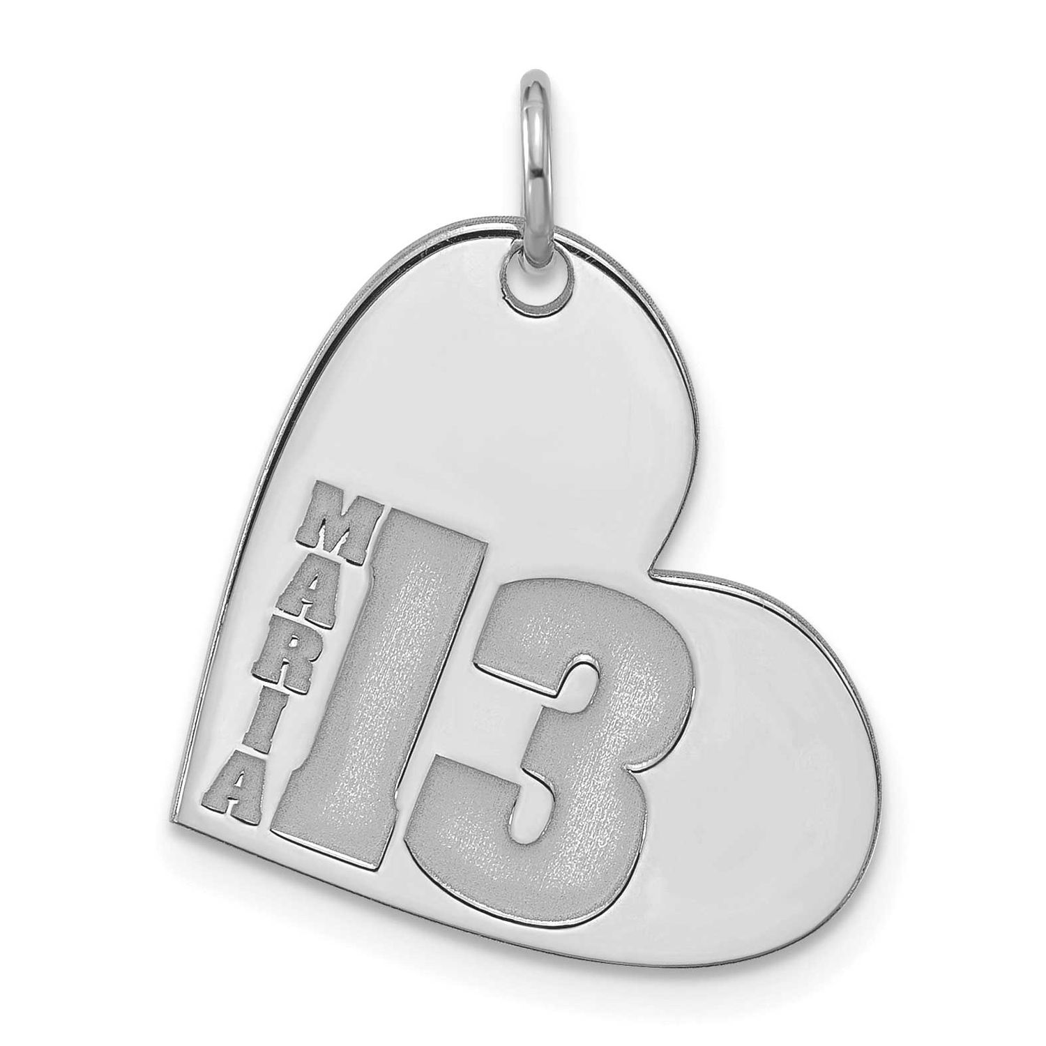 Heart with Name and Number Charm Sterling Silver Rhodium-plated XNA1481SS