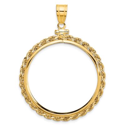 Rope 32.7mm x 3mm Screw Top Coin Bezel Pendant 10k Gold Polished 10C1215/32.7