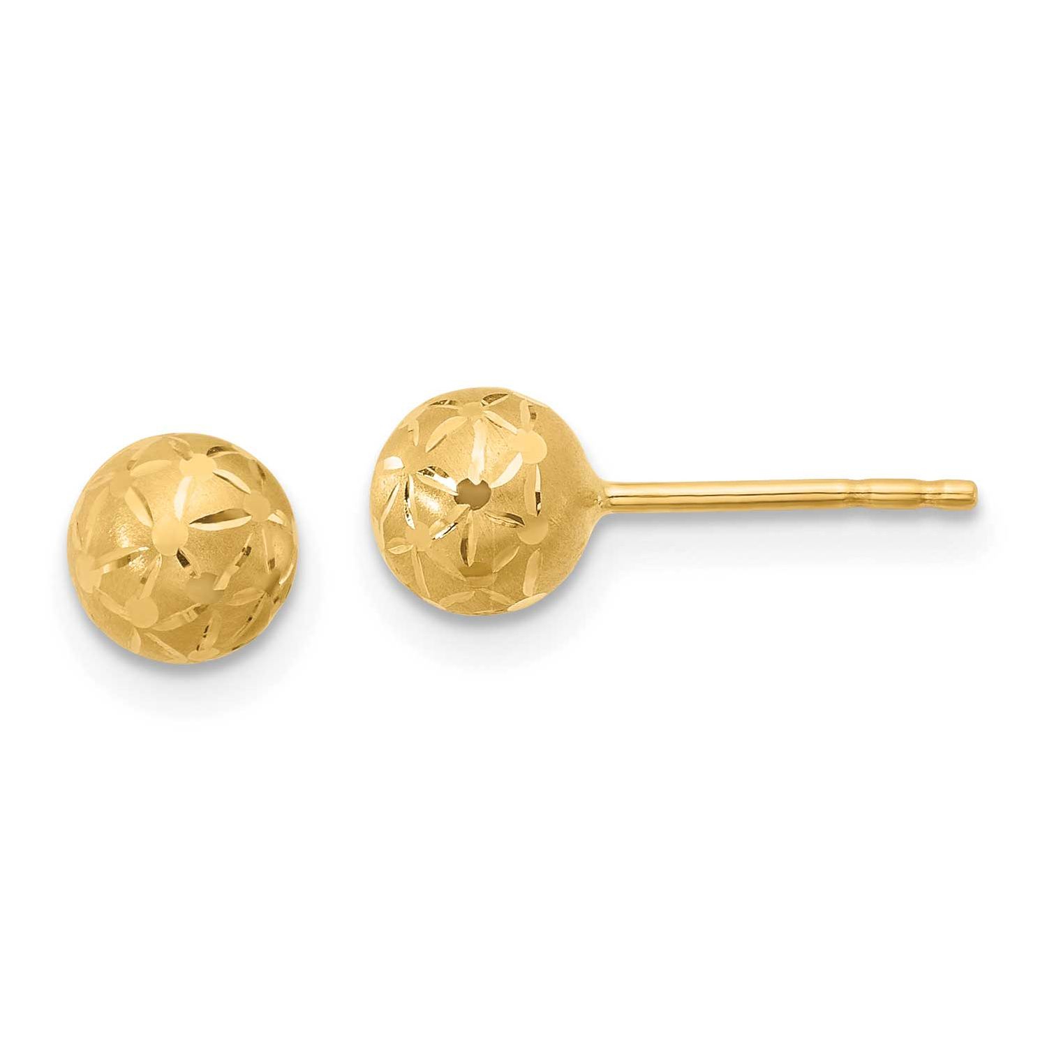Satin and Diamond-Cut Ball Post Earrings 14k Gold Polished LE2624 196904346372