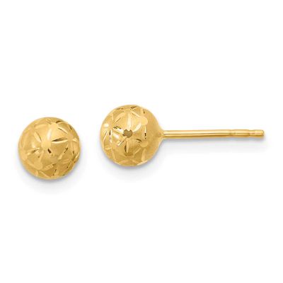 Satin and Diamond-Cut Ball Post Earrings 14k Gold Polished LE2624 196904346372