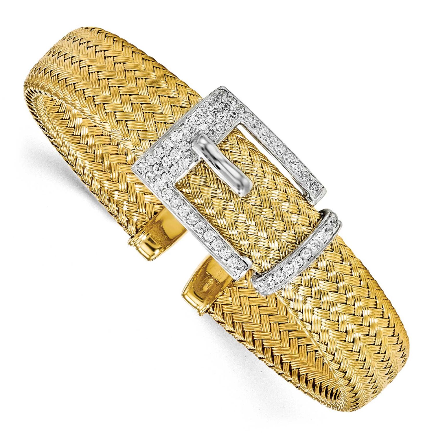 CZ Polished Woven Cuff Bangle Sterling Silver Gold-plated QLF775 191101635816