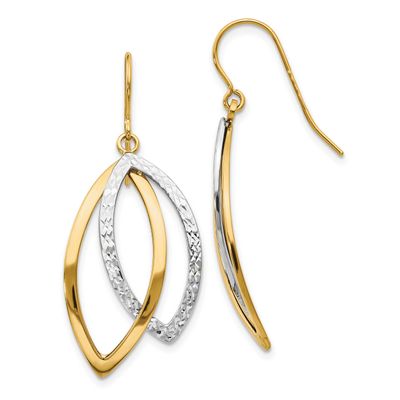 Polished Textured Shepherd Hook Earrings 10K Two-tone Gold 10LE655