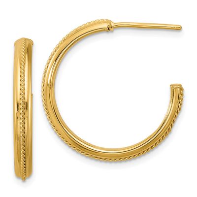 Round J-Hoop Earrings 14k Gold Polished and Textured LE2714 196904340011