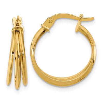 3-Row Round Hoop Earrings 10k Gold Polished 10LE633
