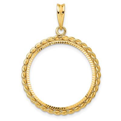 Diamond-Cut with Twisted Wire 22.0mm Prong Coin Bezel Pendant 14k Gold C1802D/22.0