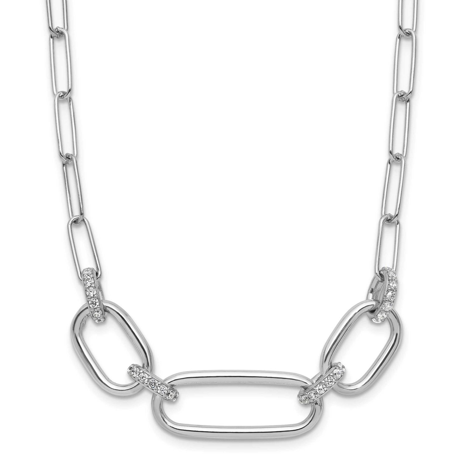 CZ with 2 Inch Extender Necklace Sterling Silver Rhodium-plated Polished QLF1406-17 196904322024