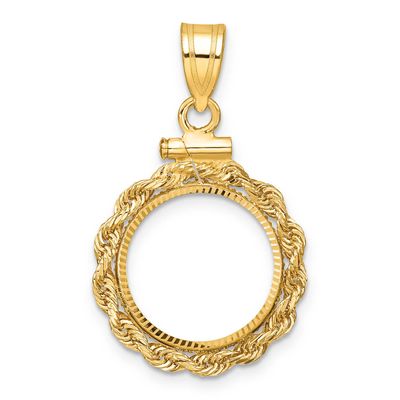 Rope and Diamond-Cut 14.0mm x 1.1mm Screw Top Coin Bezel Pendant 10k Gold Polished 10C1215D/14.0