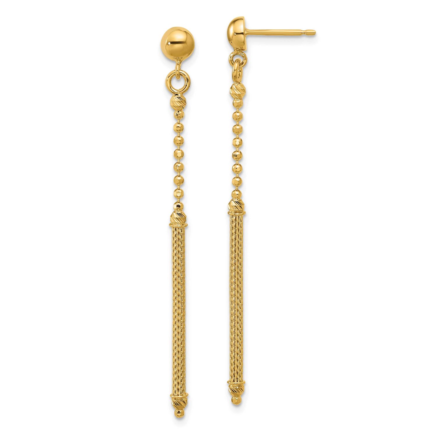 Polish/Texture/Diamond-Cut Bead with Bar Dangle Post Earrings 14k Gold LE2778 196904316160