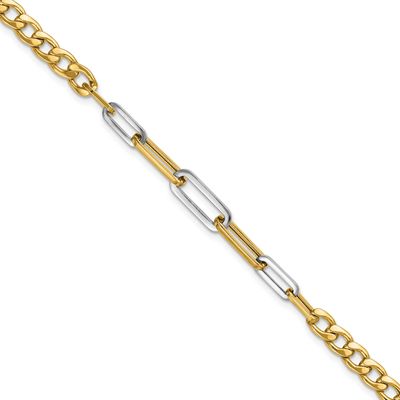 White Rhodium Polished Curb and Paperclip Link Bracelet 14k Gold LF2183-7.5