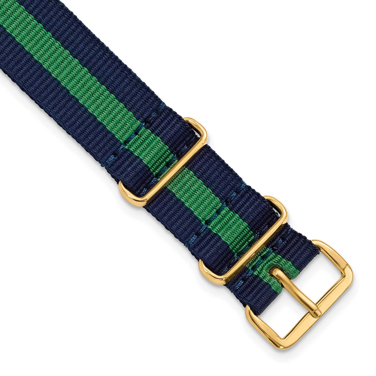 Debeer 18mm One-Piece Navy with Green Stripe Military Ballistic G10 Nylon with Gold-Tone Buckle 10.…