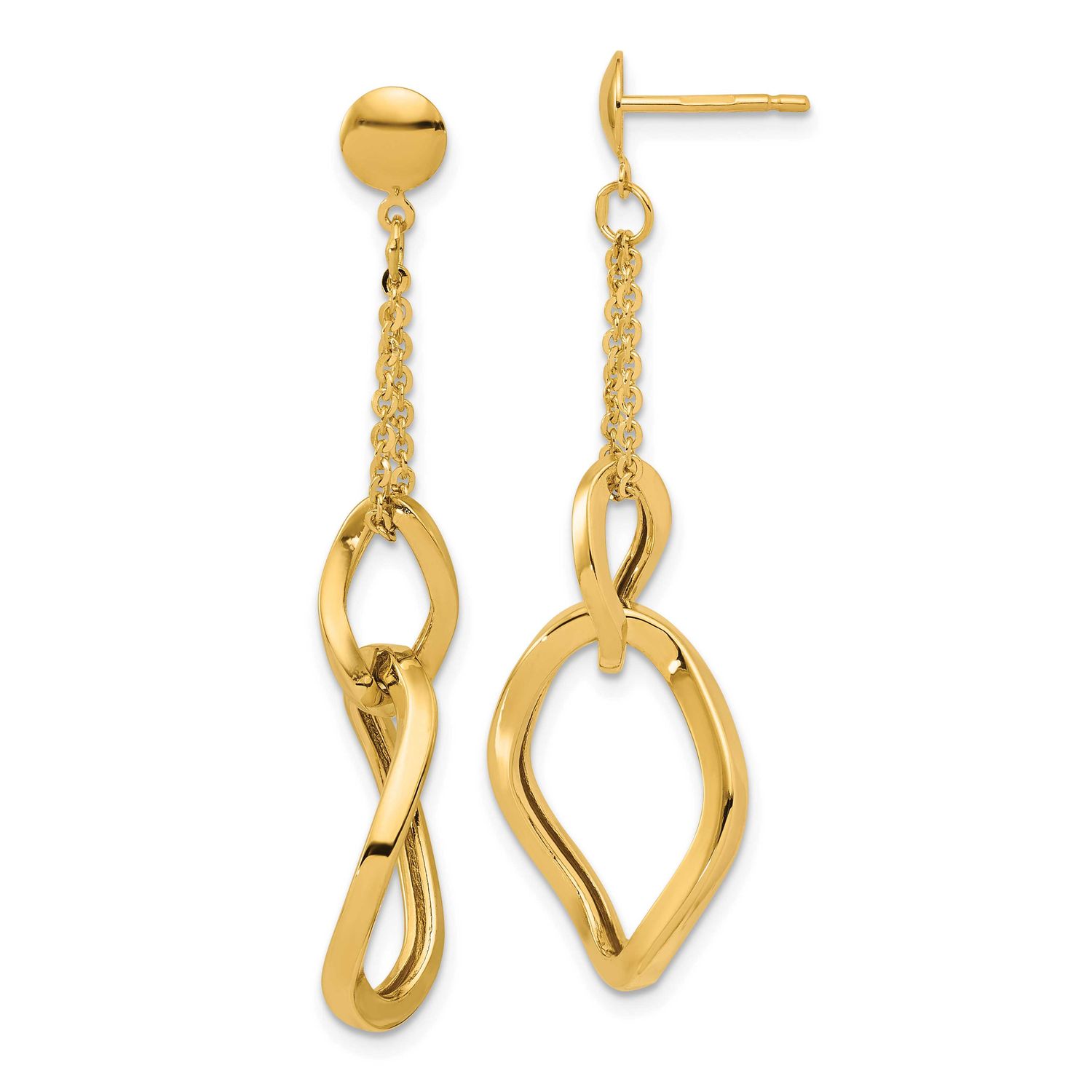 Fancy Contoured Link Post Dangle Earrings 14k Gold Polished LE2910 196904315934