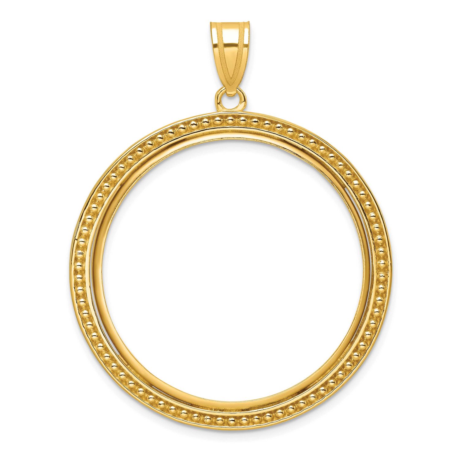 Beaded 32.7mm Prong Coin Bezel Pendant 10k Gold Polished 10C8183/32.7