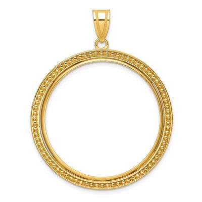 Beaded 32.7mm Prong Coin Bezel Pendant 10k Gold Polished 10C8183/32.7