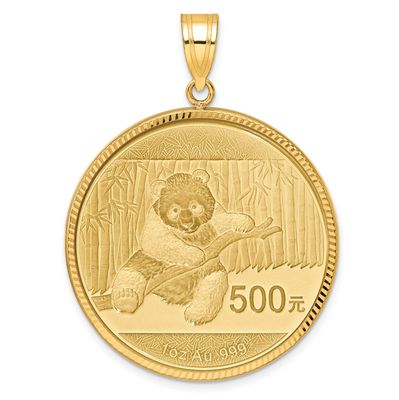 Diamond-Cut Prong Mounted 1Oz Panda Coin Bezel Pendant 14k Gold C3997/32.0C
