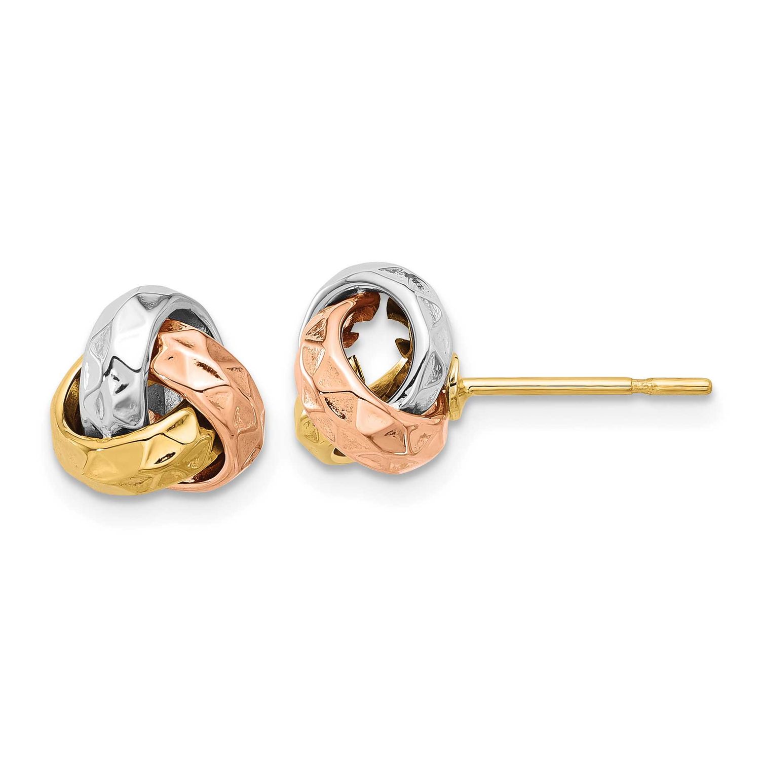 Tri-Color Polished and Textured Love Knot Post Earrings 10k Gold 10LE661