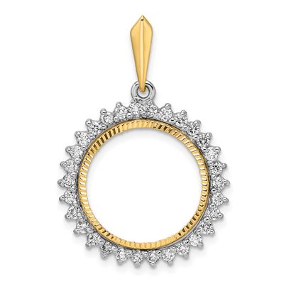 Diamond-Cut Aaa Diamond Circle 16.5mm Prong Coin Bezel Pendant 14k Two-tone Gold Polished CS3984D/1…