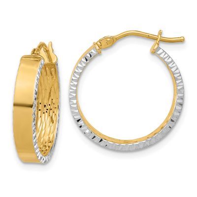 White Rhodium Polished and Diamond-Cut Hoop Earrings 14k Gold LE2696 196904342510