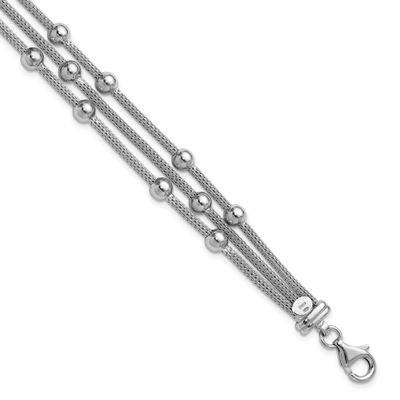 Polished 3-Strand Bead with 1 Inch Extender Bracelet Sterling Silver Rhodium-plated QLF1427-7.5 196…