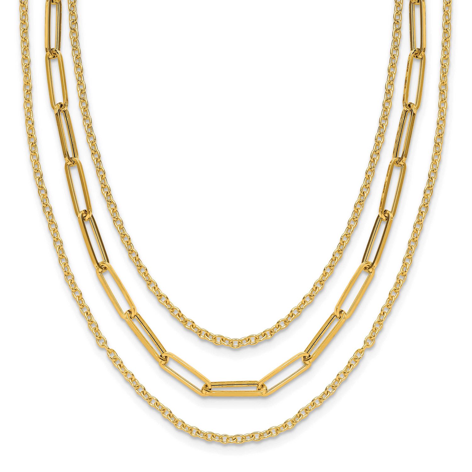 3-Strand Fancy Link Necklace 14k Gold Polished LF1982-18 196904203125