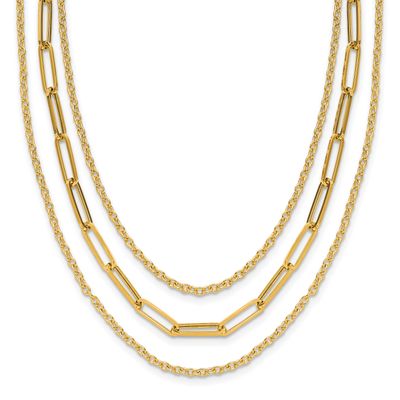 3-Strand Fancy Link Necklace 14k Gold Polished LF1982-18 196904203125