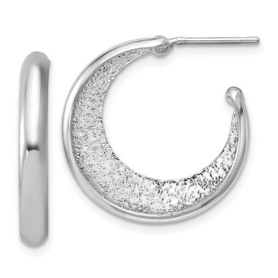 Radiant Essence Polished/Textured Post J-Hoop Earrings Sterling Silver QLE1568