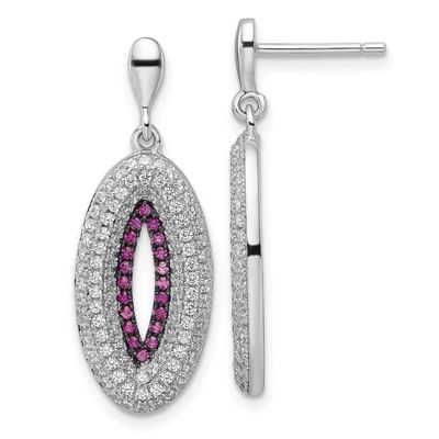 Pink &amp; Clear CZ Brilliant Embers Oval Dangle Post Earrings Sterling Silver QMP704 886774324845