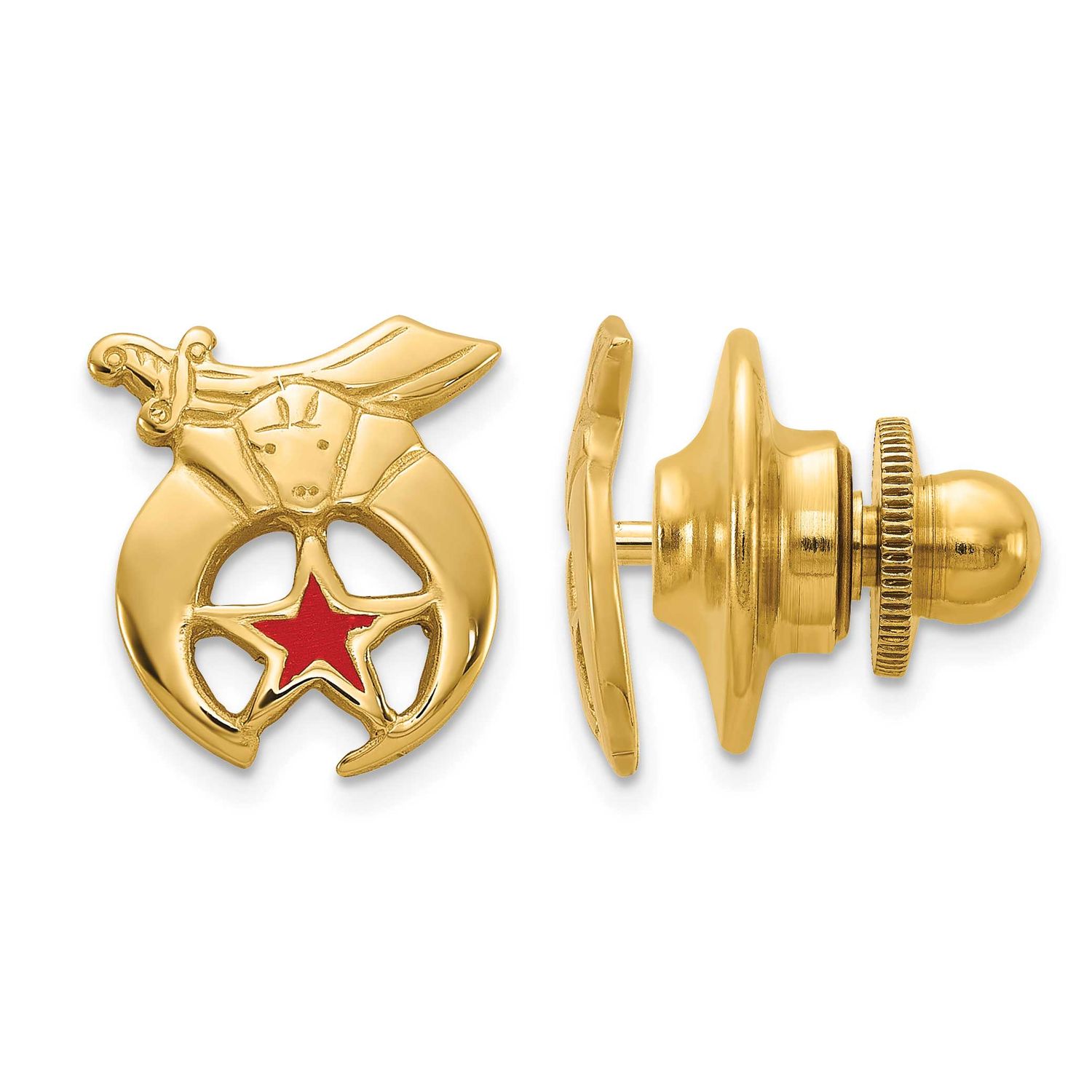 Men&#39;s Polished and Textured with Red Enamel Masonic Shriner Tie / Lapel Pin 14k Gold B57642-TT 1969…