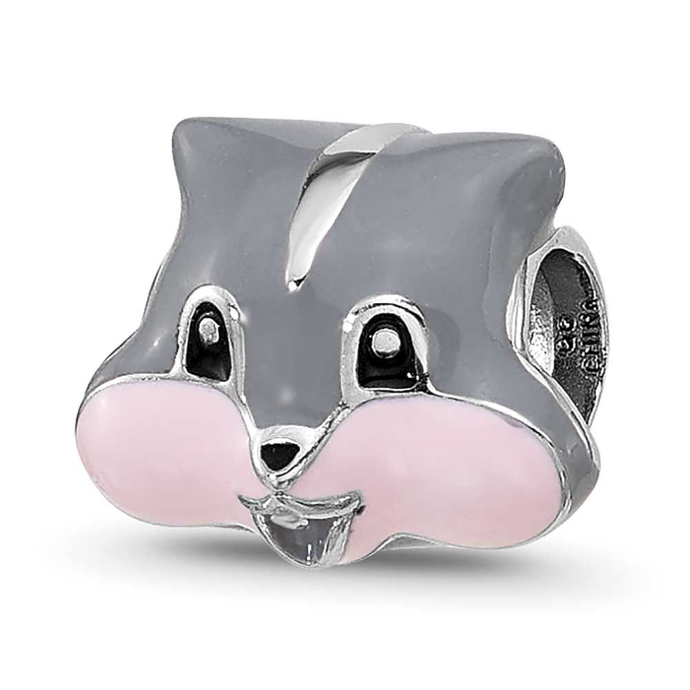 Kids Enamel Grey Squirrel Face Bead Sterling Silver QRS4544 196904279045