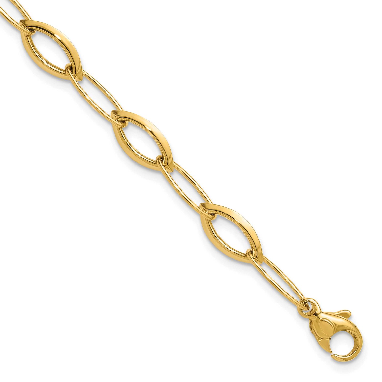 Fancy Oval and Navette Link Bracelet 14k Gold Polished LF2240-7.5