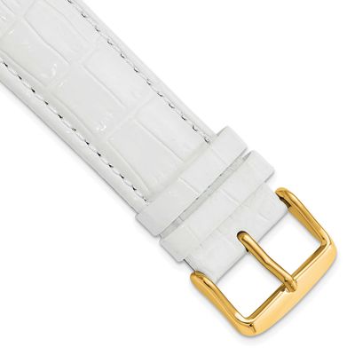 Debeer 22mm Long White Crocodile Grain Chronograph Leather with Gold-Tone Buckle 8.5 Inch Watch Ban…