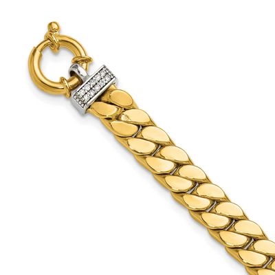 CZ Polished Fancy Curb Bracelet 14k Two-tone Gold LF2099-7.5 196904317204