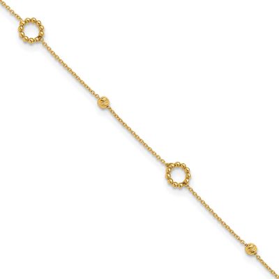 Diamond-Cut 10 Inch Plus 1 Inch Extender Anklet 14k Gold Polished LF1928-10 196904342671