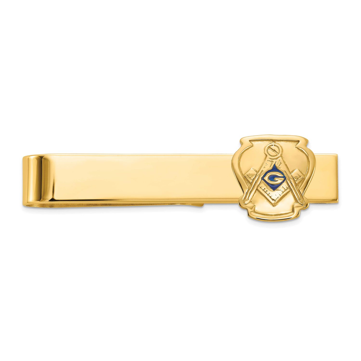 Men&#39;s Polished and Textured with Blue Enamel Masonic Large Tie Bar 14k Gold B57643-TBC
