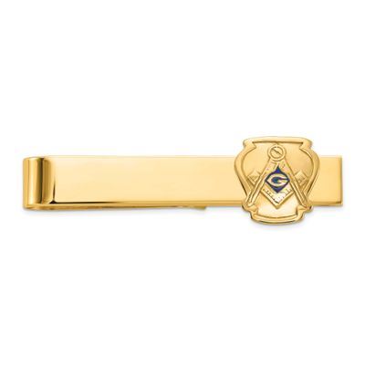 Men&#39;s Polished and Textured with Blue Enamel Masonic Large Tie Bar 14k Gold B57643-TBC
