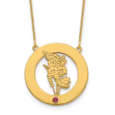 Circle with 1 Birth Flower and Birthstone Necklace 14k Gold XNA1487/1Y