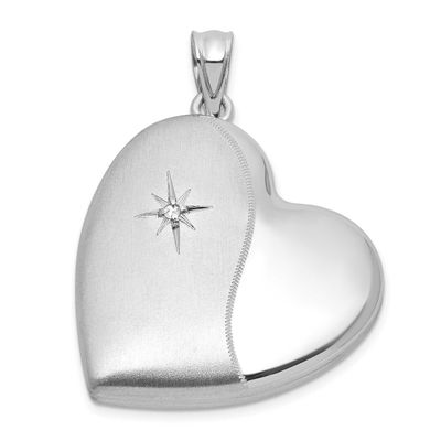 Brushed and Polished Diamond 24mm Heart Locket Sterling Silver Rhodium-plated QLS1197
