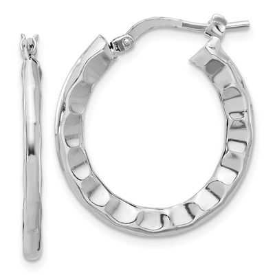 Hammered Hoop Earrings Sterling Silver Rhodium-plated Polished QLE1448