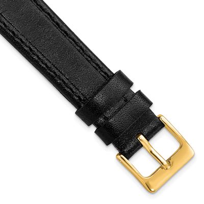 Debeer 16mm Black Genuine Calf Leather with Gold-Tone Buckle 7.5 Inch Watch Band BAY358-16 19690435…