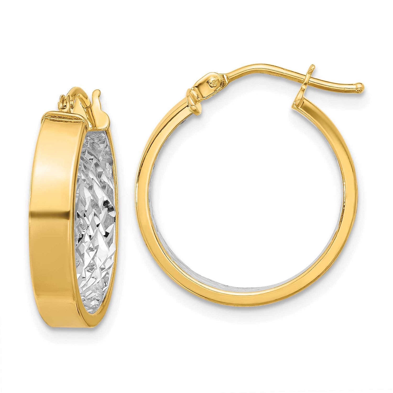 White Rhodium Polished and Diamond-Cut Hoop Earrings 10k Gold 10LE615 196904343982