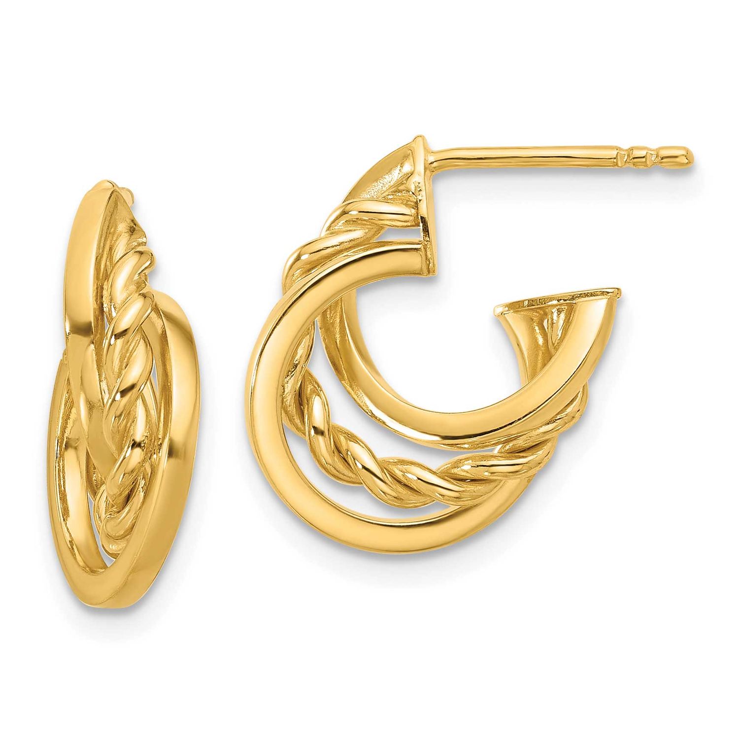 Twisted J-Hoop Post Earrings 14k Gold Polished LE2677 196904339473