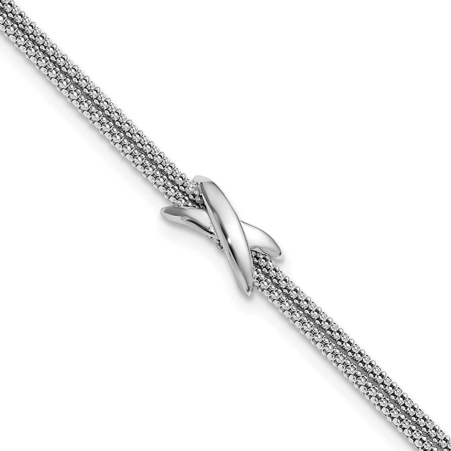 Polished 2-Strand x with 1 Inch Extender Bracelet Sterling Silver Rhodium-plated QLF1470-7
